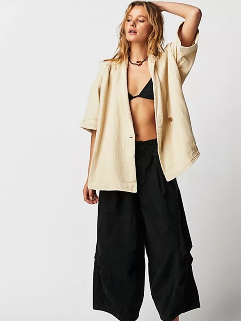 FREE PEOPLE We The Free Lou Blazer Shirt Cream Size Medium